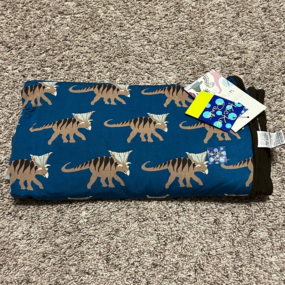 NWT Kickee Pants Kosmoceratops Heritage Blue Toddler Blanket